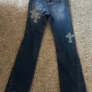 Fashion Nova Kids Blue Jeans with Cross Patches